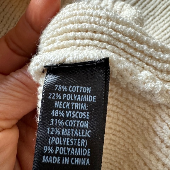 New (w/o) tag St. John Cream V-Neck Sweater with Navy Stripes - Picture 4 of 6